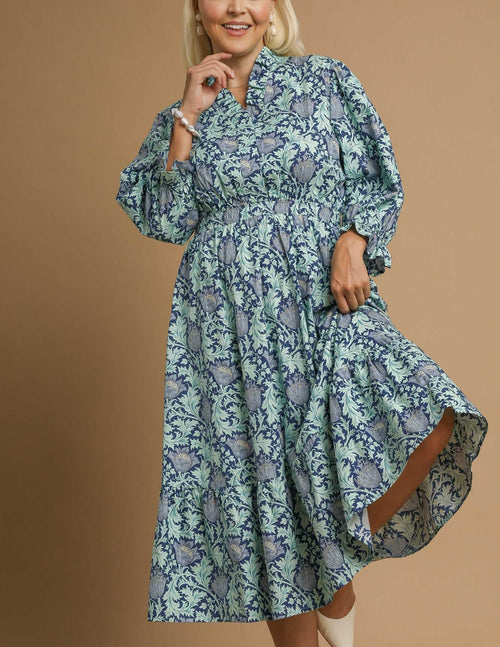 Curvy Blue Floral Midi Dress