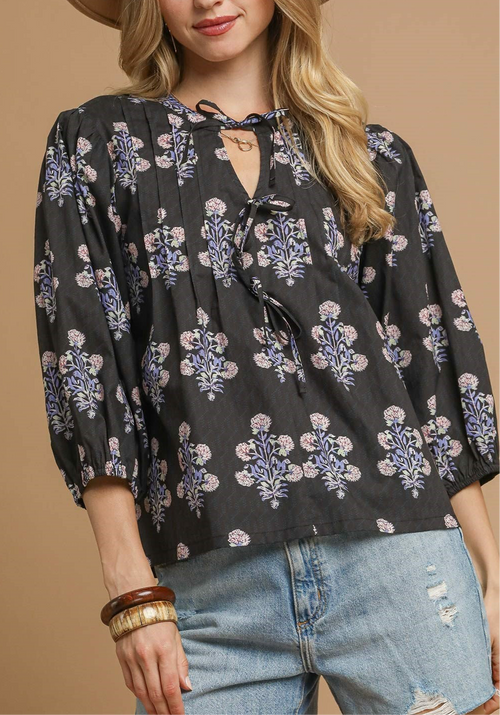 Floral Tie Neck Top
