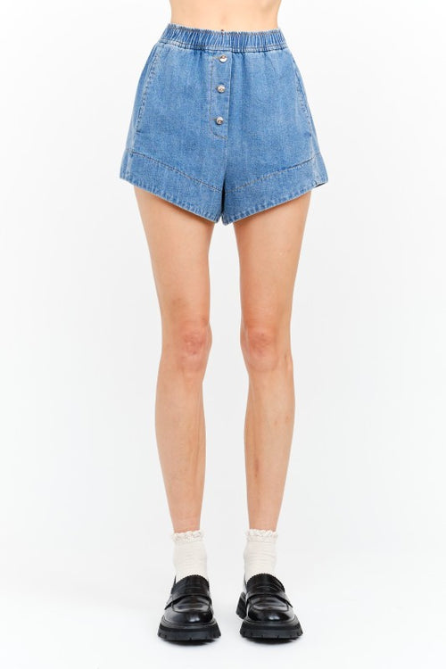 Elastic High Waist Denim Shorts