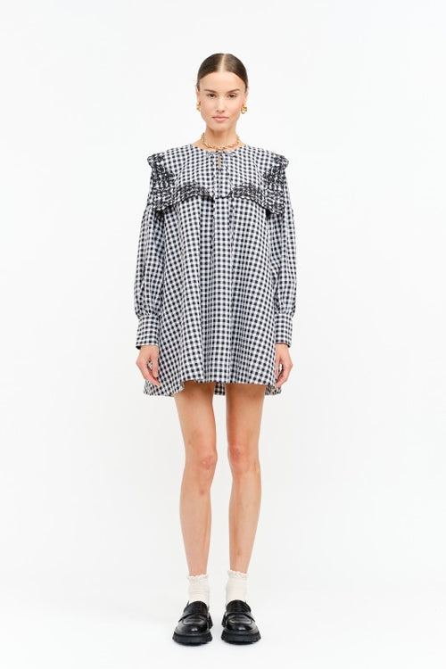 Gingham Embroidered Collar Dress