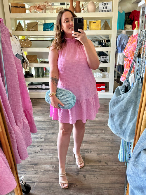 Pink Square Textured Dress