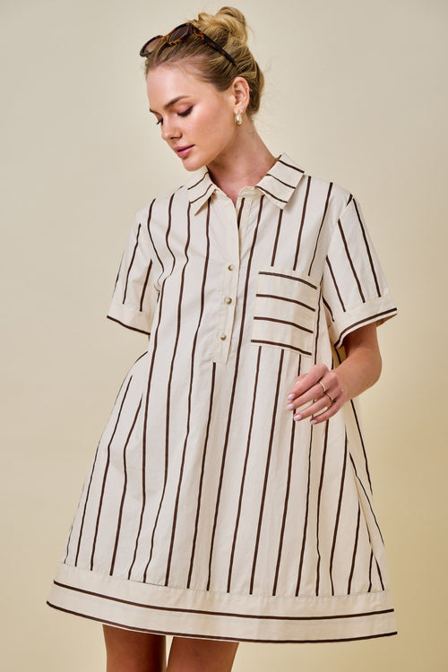 Brown Stripe Collared Dress