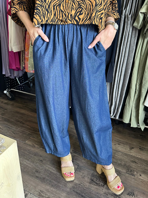 Dark Wash Barrel Pants