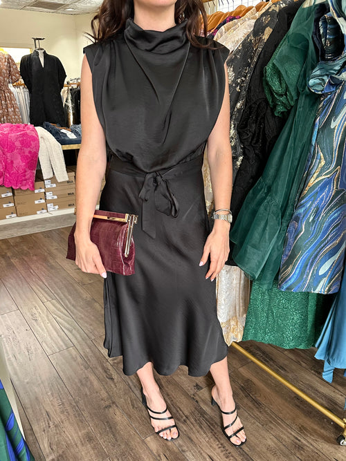 Black Satin Midi Dress