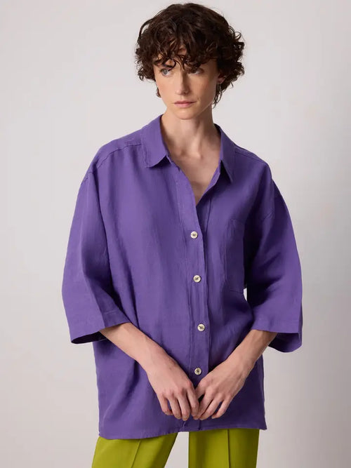 Purple Linen Button Down Top