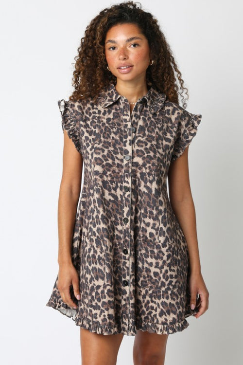 Leopard Print Denim Dress