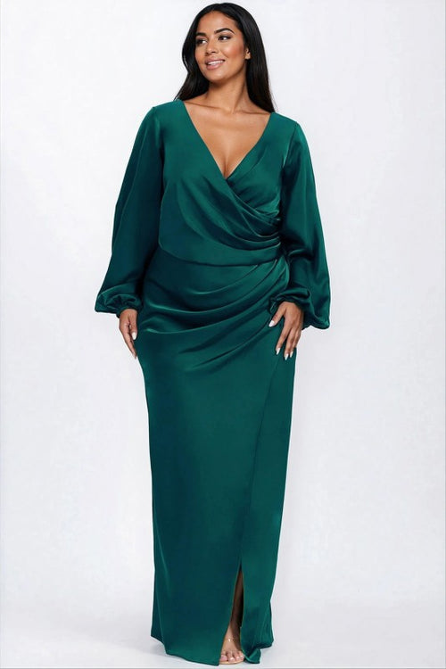 Curvy Teal Long Sleeve Gown