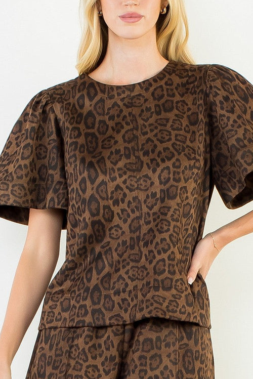 Leopard Print Faux Suede Top