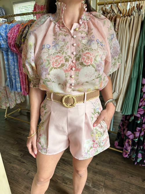 Pink Floral Shorts Set