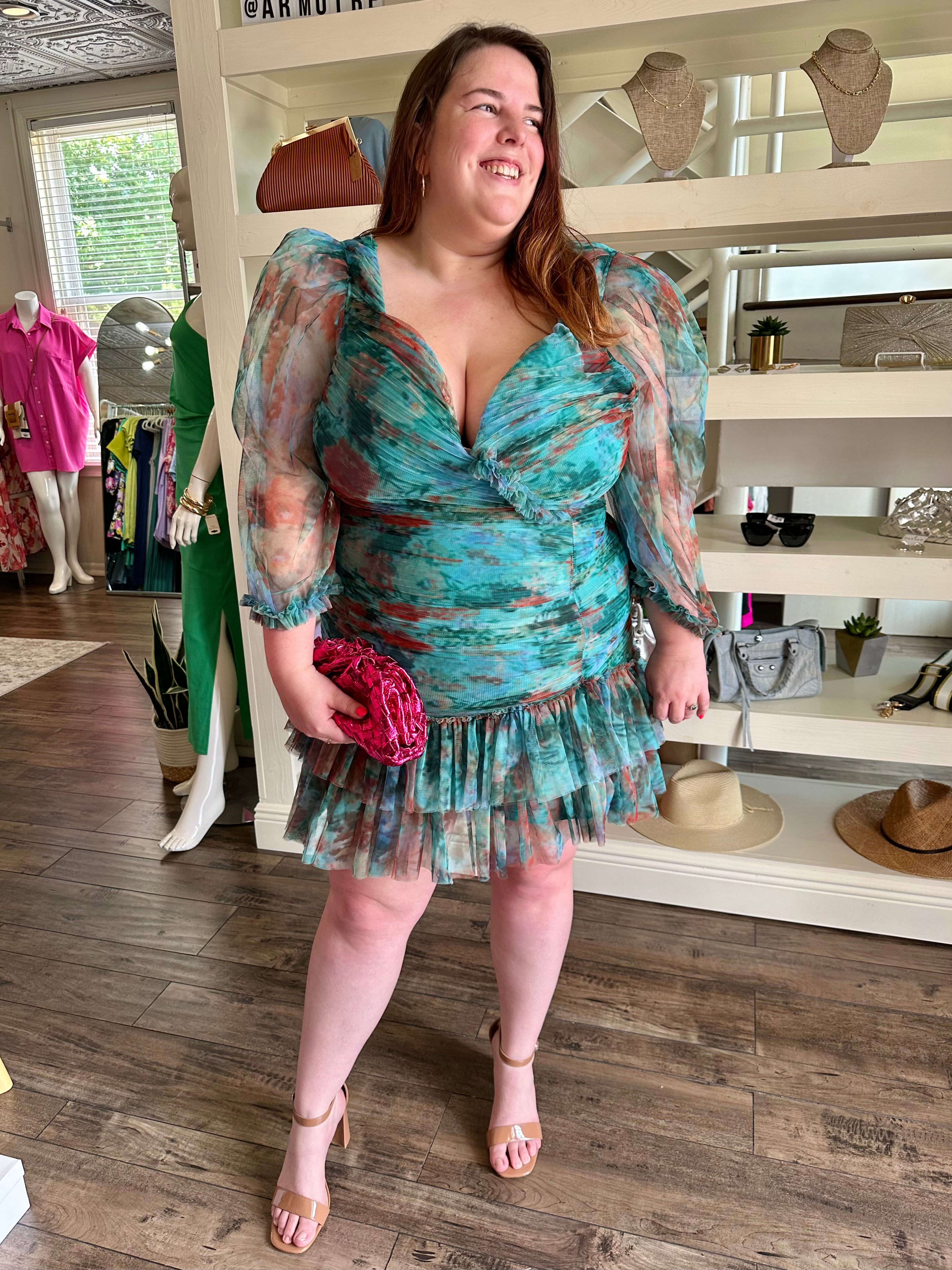 Curvy Mesh Print Dress