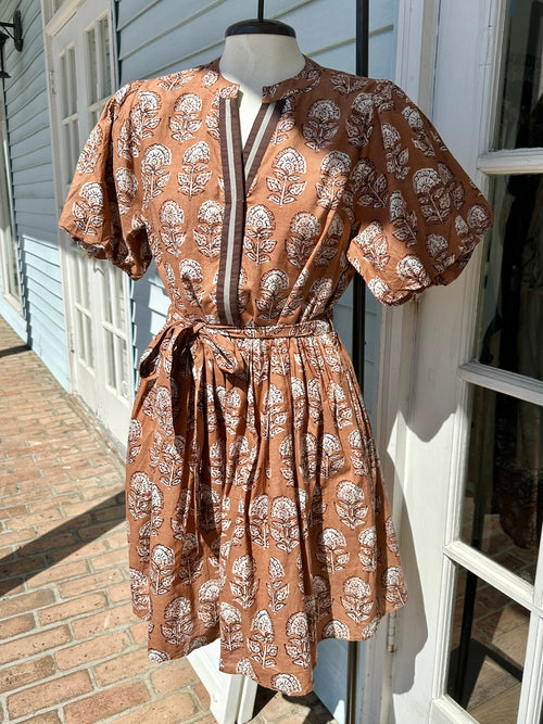 Tan Block Print Mini Dress