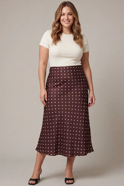 Burgundy Polka Dot Midi Skirt