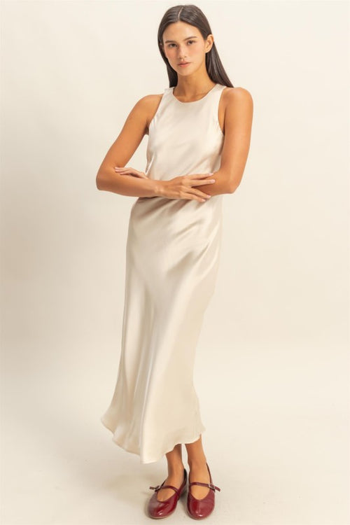 Cream Silky Midi Dress