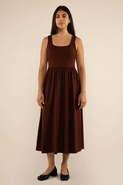 Brown Sleeveless Midi Dress