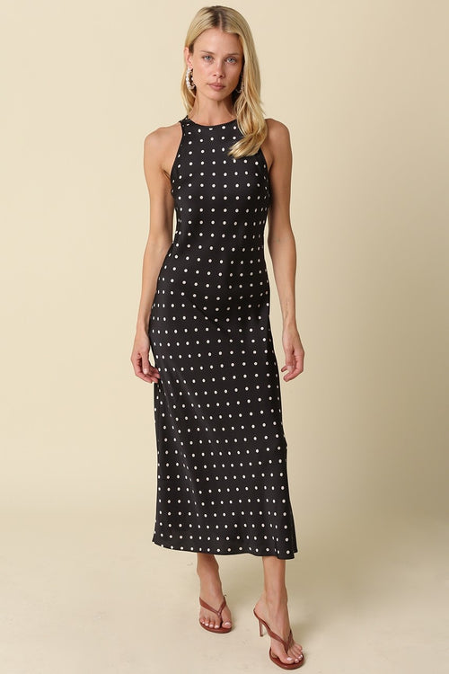 Black and Ivory Polka Dot Midi Dress