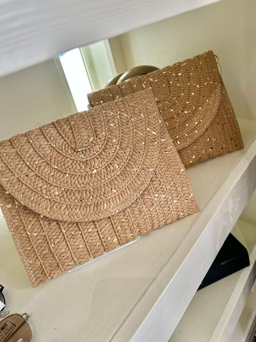 Gold Fleck Straw Clutch