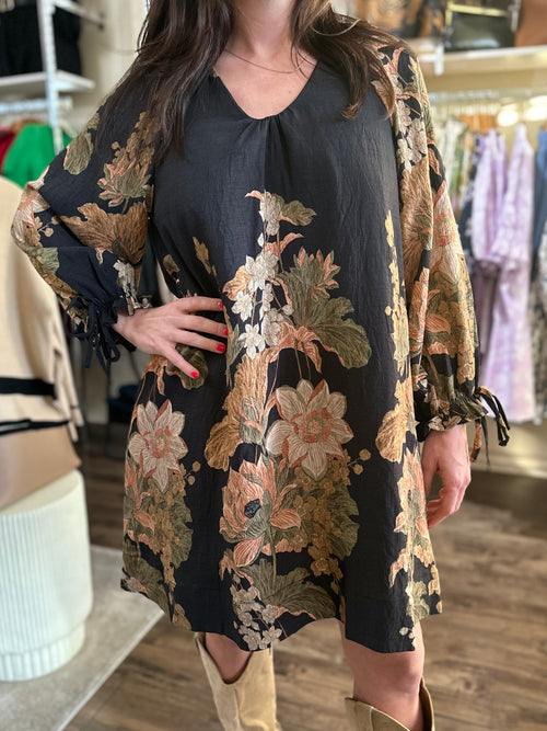Black Floral Long Sleeve Dress