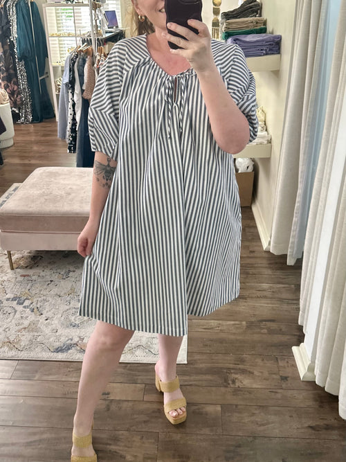 Stripe Tie Neck Dress
