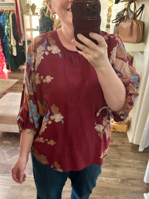 Burgundy Tie Sleeve Top