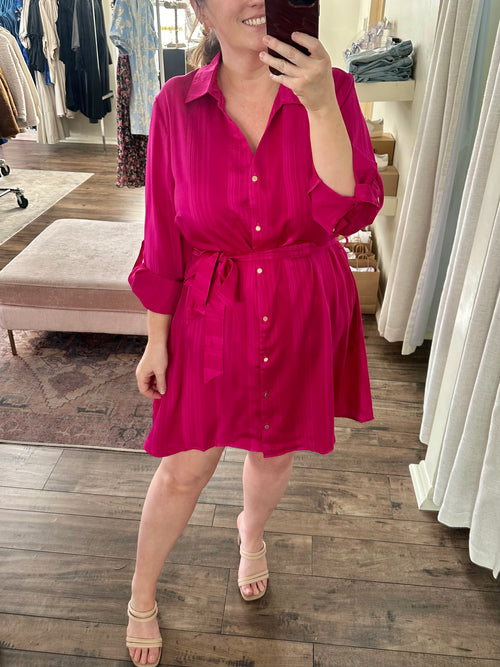 Curvy Magenta Button Front Dress