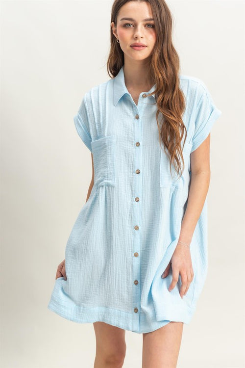 Cotton Gauze Button Mini Dress