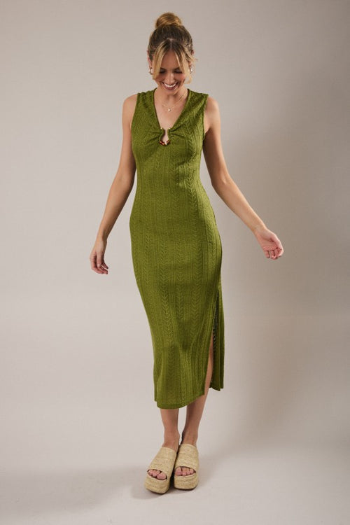 Olive Crochet Maxi Dress