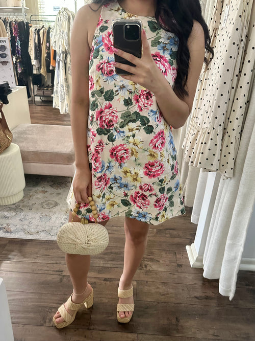 Multi Color Floral Denim Dress