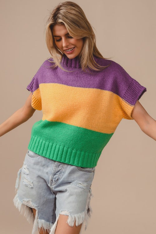 Mardi Gras Color Block Knit Top