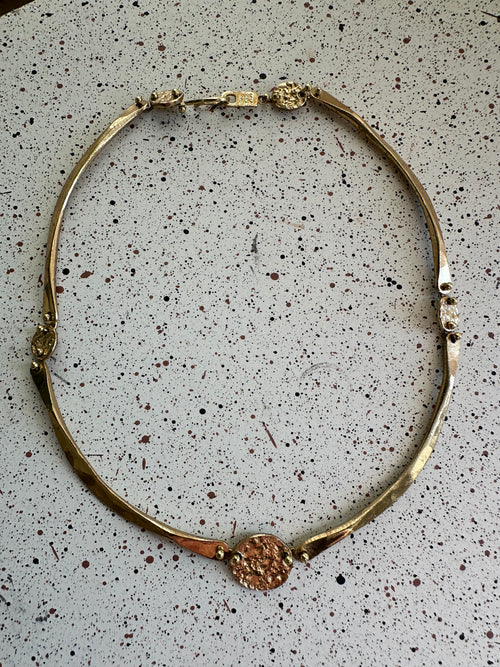 Signed Gold Tone Brutalist Style Choker Necklace