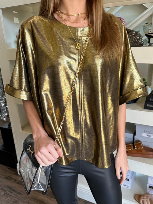 Metallic Gold Front Seam Top