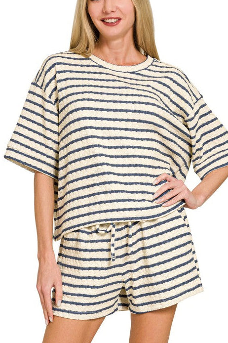 Navy Striped Shorts Set