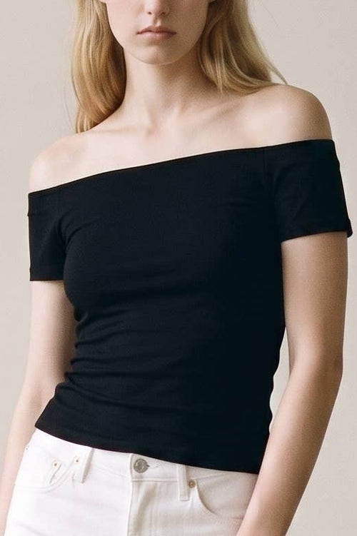 Wide Boat Neck Cap Sleeves Tee