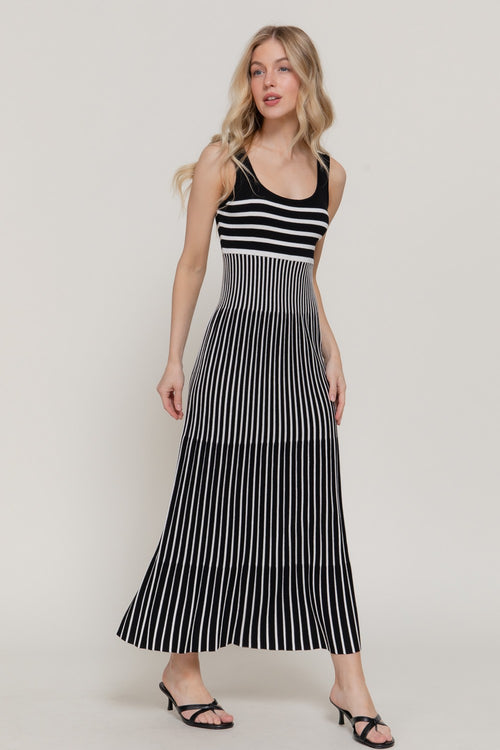 Black and White Striped Knit Dress