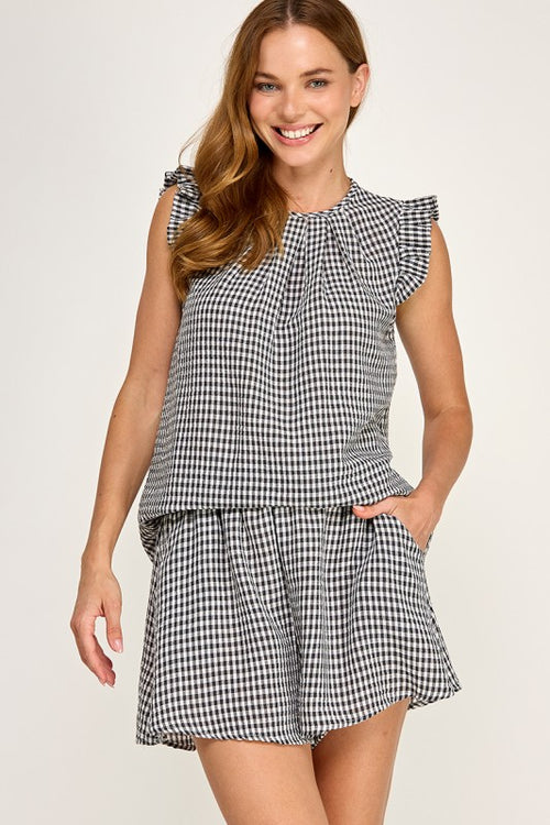 Black Gingham Shorts Set