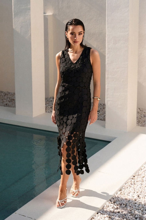 Black Dot Fringe Dress
