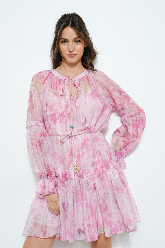 pink boutique long sleeve dress Eternal Grace Pink Long Sleeve Ruffle Mini Dress