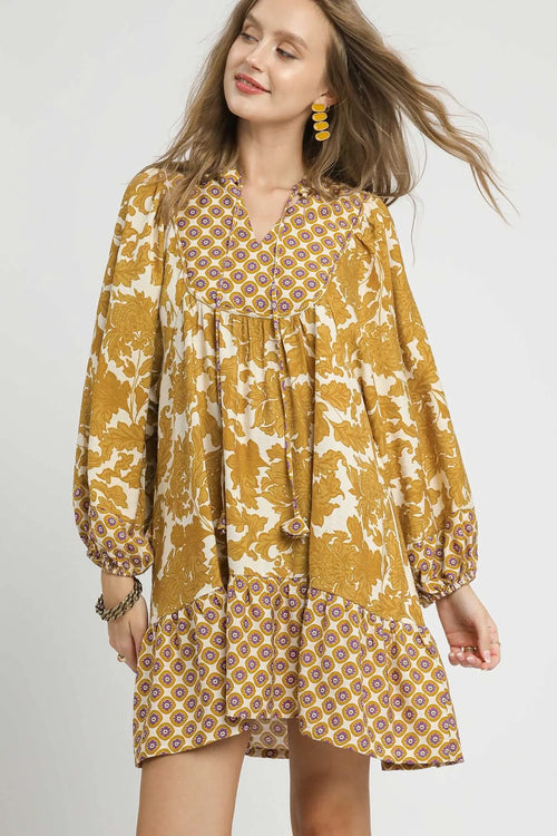 Mustard Pattern Mini Dress