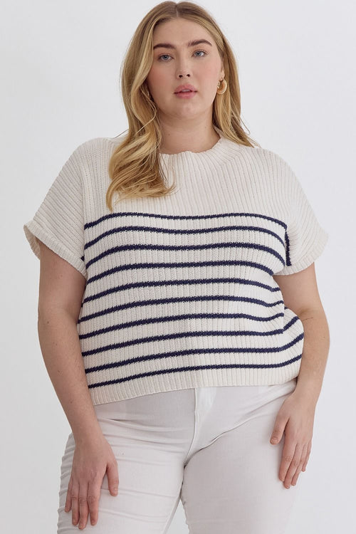Cream and Navy Striped Knit Top