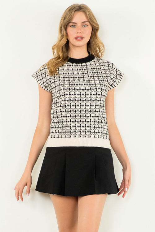 Black and Cream Square Knit Top