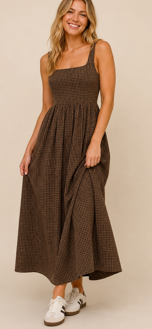 Fall Gingham Maxi Dress