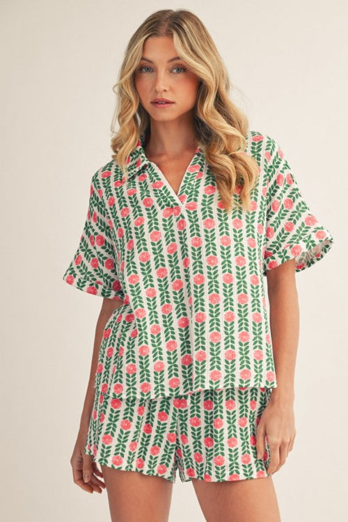 Cotton Floral Shorts Set