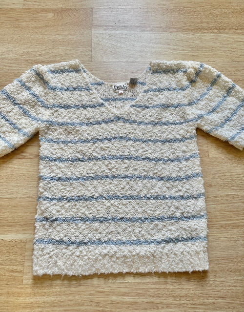 Ivory & Blue Textured Knit Top