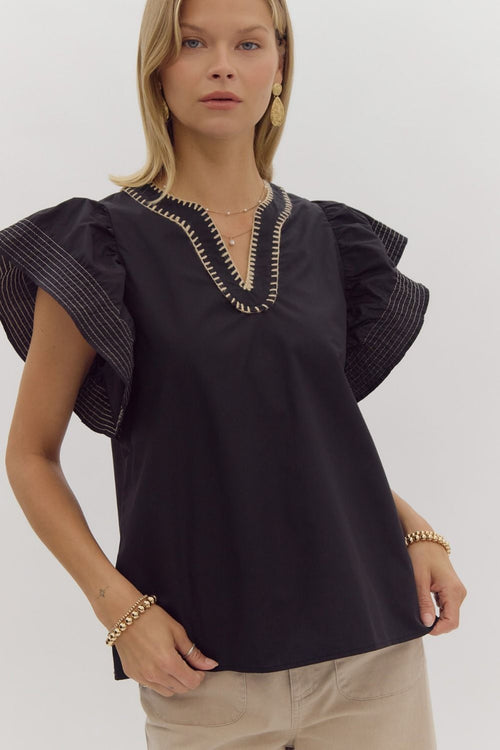 Black Whipstitch Top