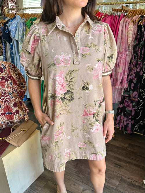 Mocha Floral Denim Dress