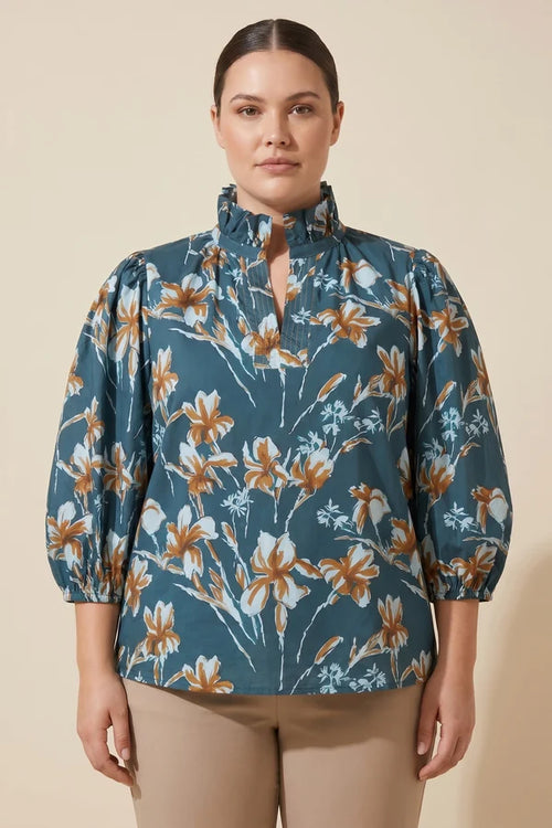 Teal Cotton Floral Top