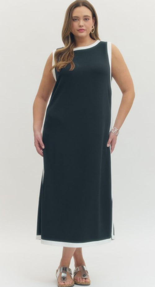 Navy and White Soft Midi Dress