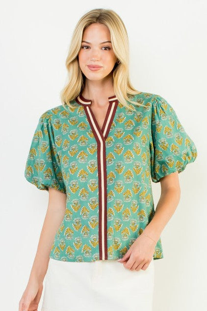 Teal Flower Print Top