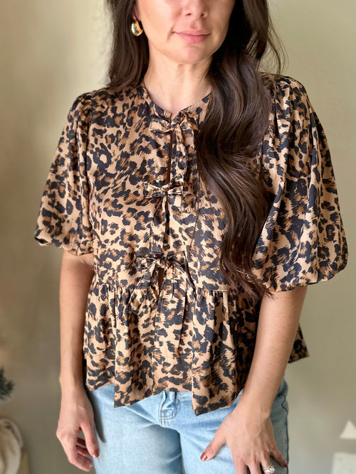 Leopard Print Tie Blouse