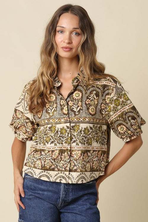 Olive Print Cropped Top