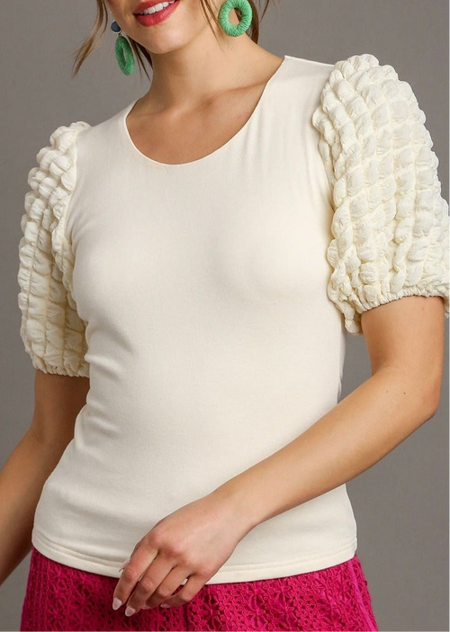 Cream Bubble Sleeve Shirt